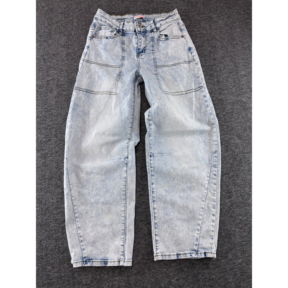 Elite Jeans Acid Wash Wide Leg Seam Detail Denim Pants Light Blue 5/6